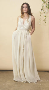 Symbology Floral Embroidered Wedding Dress in Cream + Silver Wedding Dress Symbology