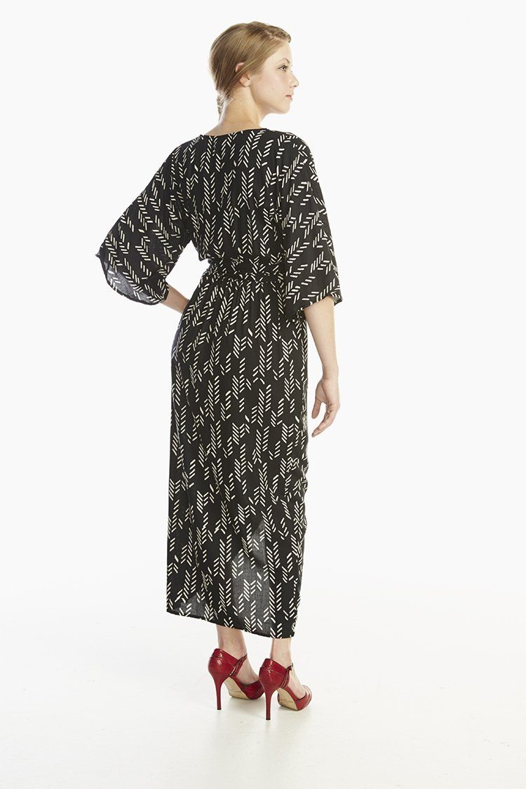 Stylized Feather Modal Wrap Dress - Black + Cream | Made Trade