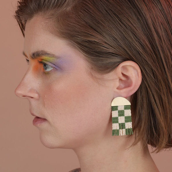 Take Shape Studio Small Checkerboard Beaded Earrings (4 Colorways) Earrings Take Shape Studio 