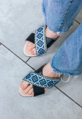 Tatreez Cross Sandal - Blue Sandals Darzah 