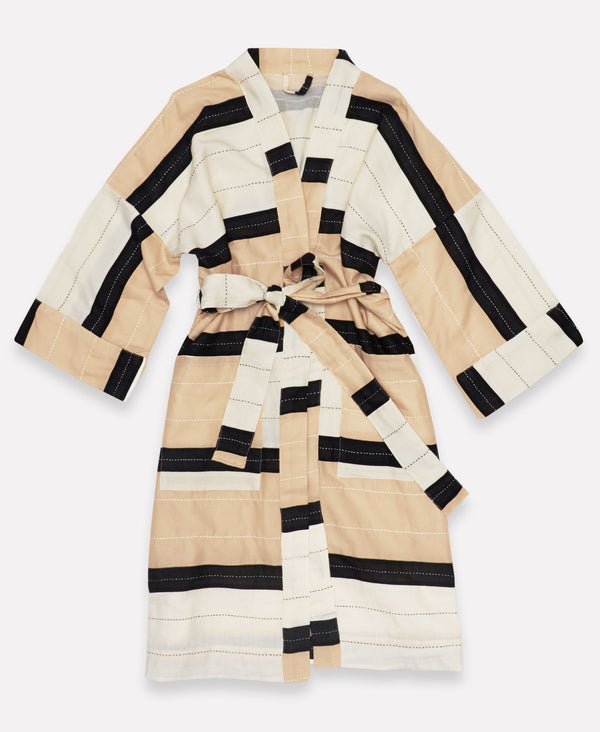 Unisex Organic Cotton Stripe Robe - Ivory Anchal Project 