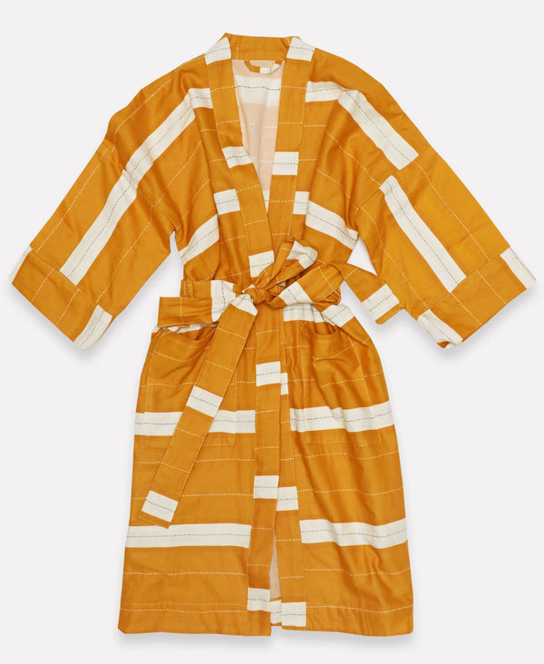 Unisex Organic Cotton Stripe Robe - Mustard Anchal Project 