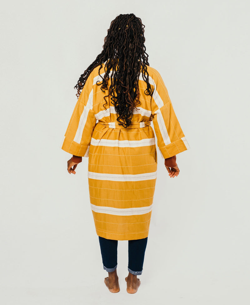 Unisex Organic Cotton Stripe Robe - Mustard Anchal Project 