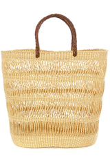 Veta Vera Lace Weave Shopper with Leather Handles Baskets Swahili African Modern 