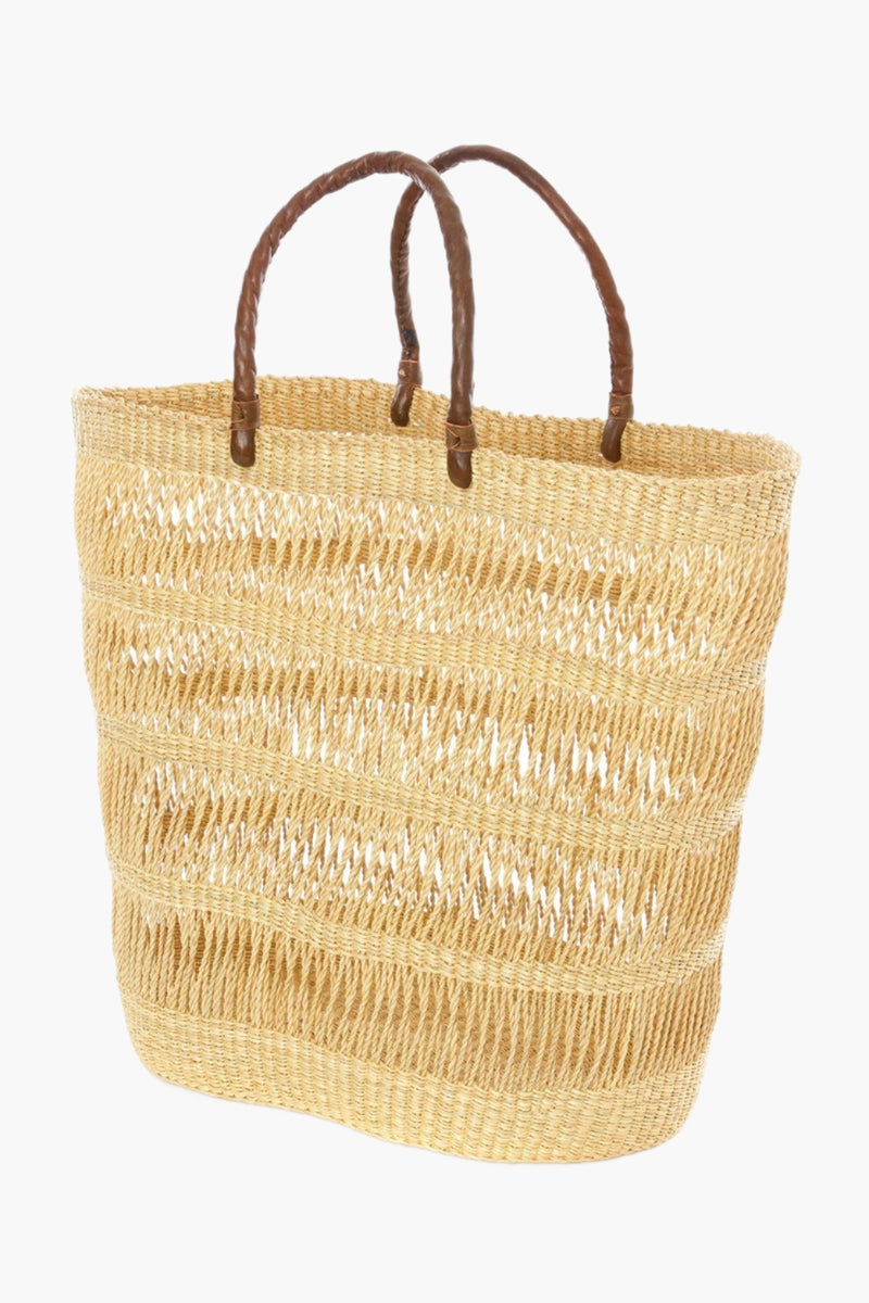 Veta Vera Lace Weave Shopper with Leather Handles Baskets Swahili African Modern 
