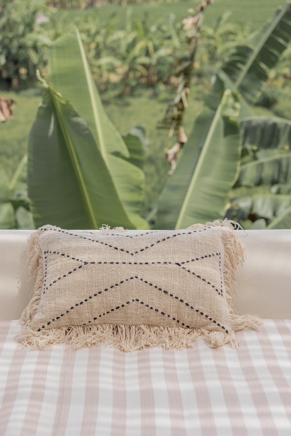 Village Thrive Kaia Hand Stitched Cotton Lumbar Pillow Blankets + Pillows Village Thrive 