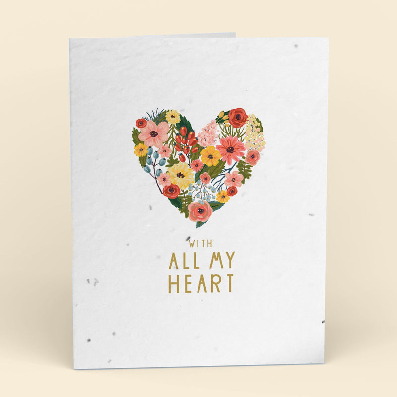 With All My Heart Plantable Cards - 10 Pack Greeting Cards Cute Root 