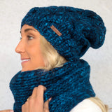 Women's Chunky Cable Knit Merino Wool Beanie Hats + Visors Baabushka Midnight Blue 