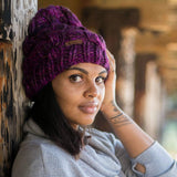 Women's Chunky Cable Knit Merino Wool Beanie Hats + Visors Baabushka Sangria 