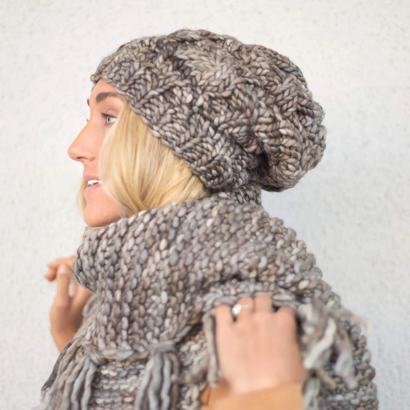 Women's Slouchy Cable Knit Merino Wool Beanie Hats + Visors Baabushka 