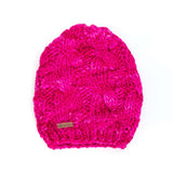 Women's Slouchy Cable Knit Merino Wool Beanie Hats + Visors Baabushka Fuchsia 