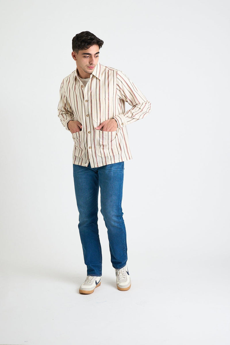 Xavier Overshirt Jacket in Red and White Stripes DUSHYANT. 