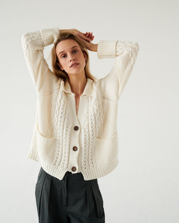 Žemyna Merino Wool Cardigan Cardigans + Sweaters The Knotty Ones S Sea Salt White 